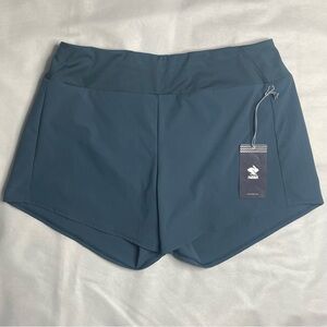 RABBIT Tried n’ True 4” Mid-Rise Shorts Womens L Orion Blue Rear Zip Pocket